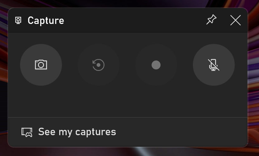 Capture window, when the Xbox Game Bar is launched.