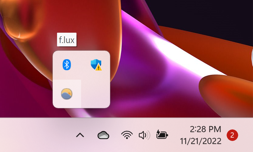 f.lux icon in the Windows system tray, showing that it's running in the background.