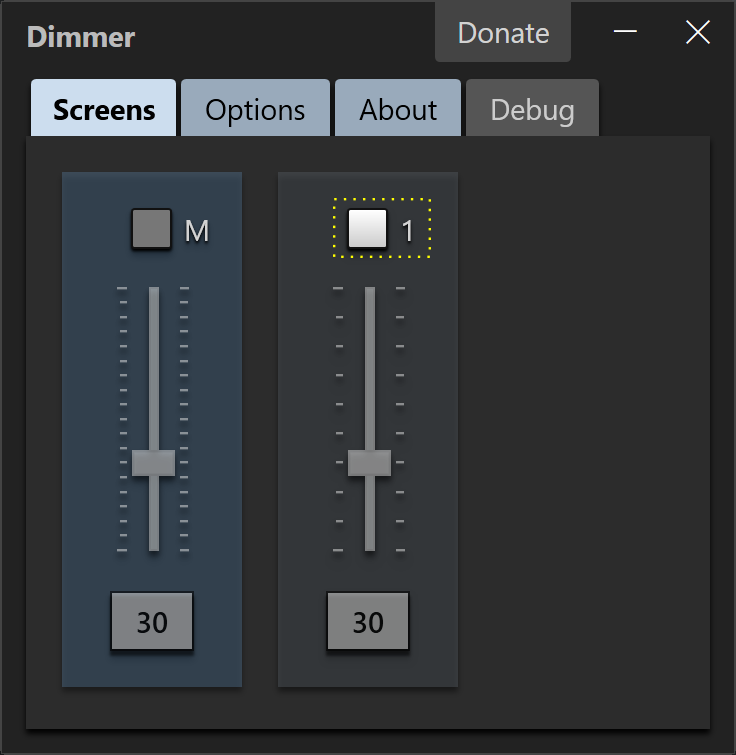 Dimmer's interface window.