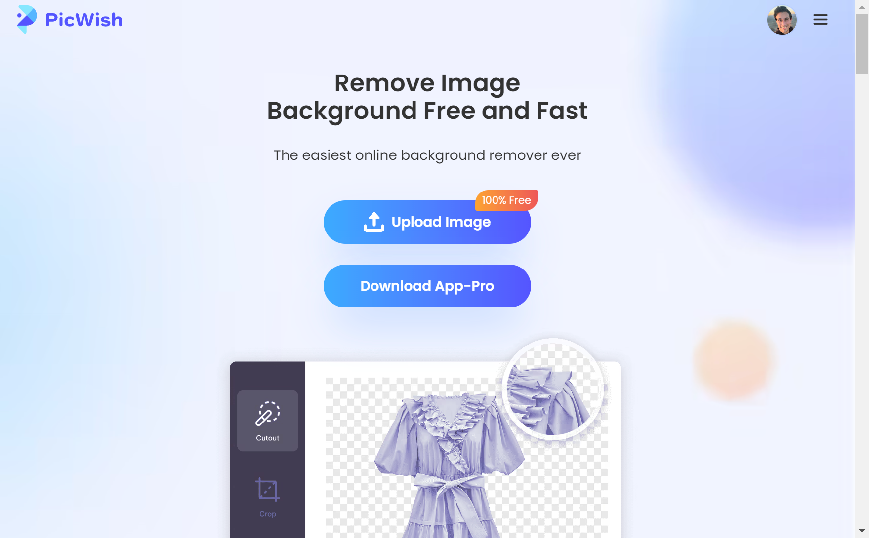 PicWish - Background Remove landing page.