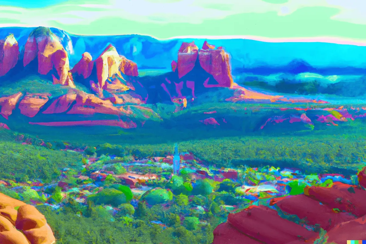 A beautiful photo of Sedona in the style of futuristic photorealism - created by AI (DALL-E 2).